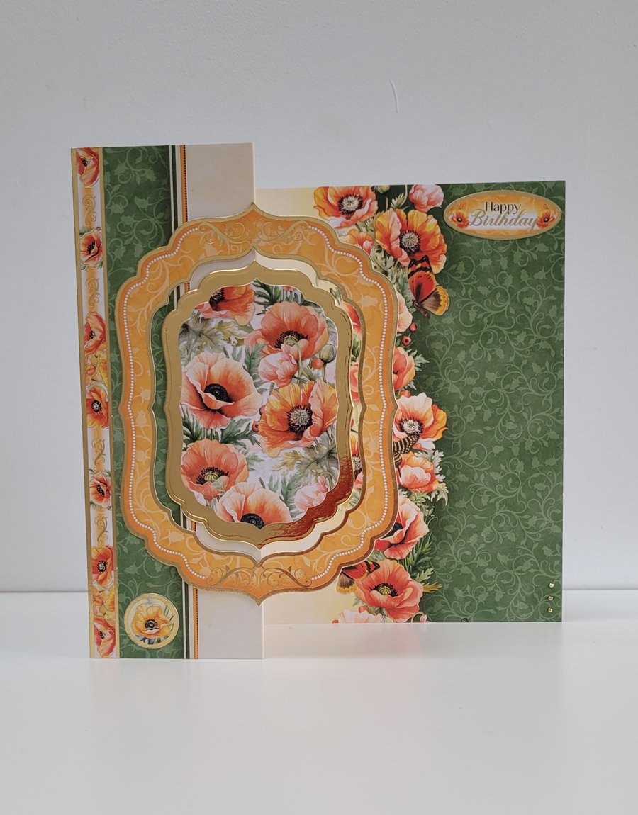 Z-Fold Poppy Birthday Card - Handmade, Elegant, Floral Dimensional Card