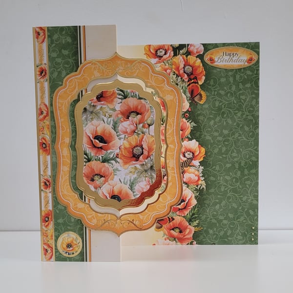 Z-Fold Poppy Birthday Card - Handmade, Elegant, Floral Dimensional Card