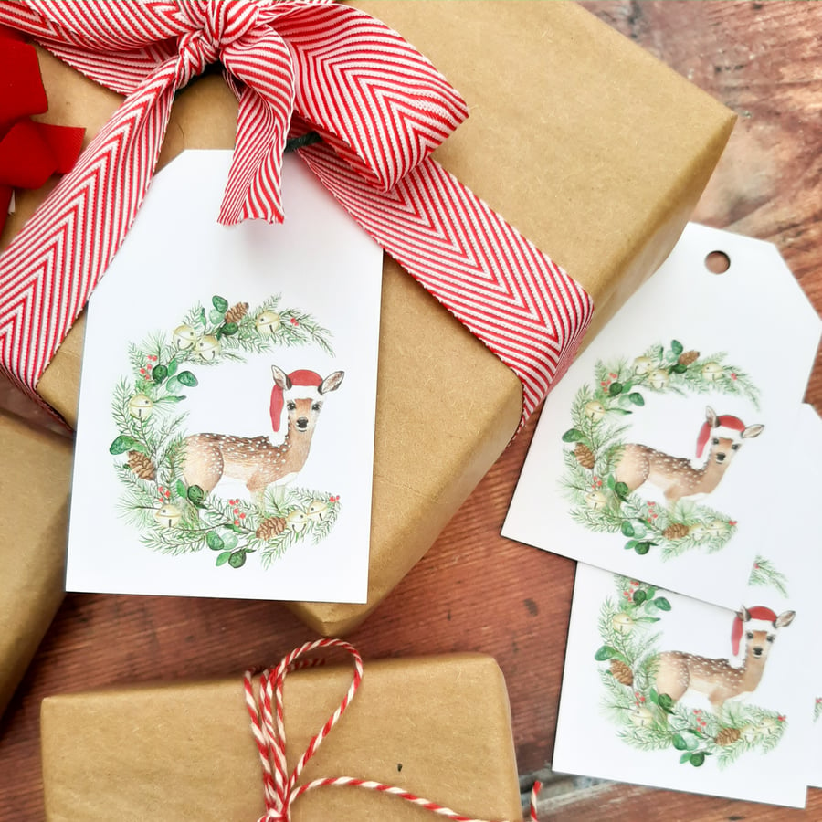 Deer Santa Recycled Gift Tag
