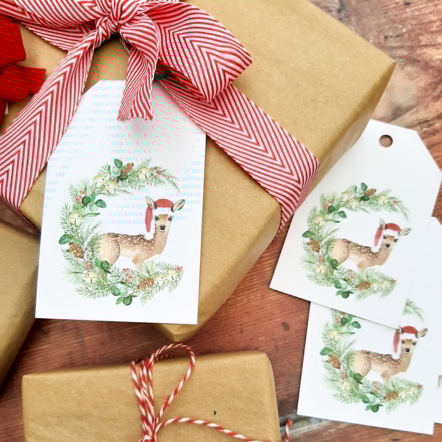 Deer Santa Recycled Gift Tag