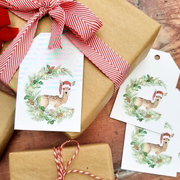 Deer Santa Recycled Gift Tag
