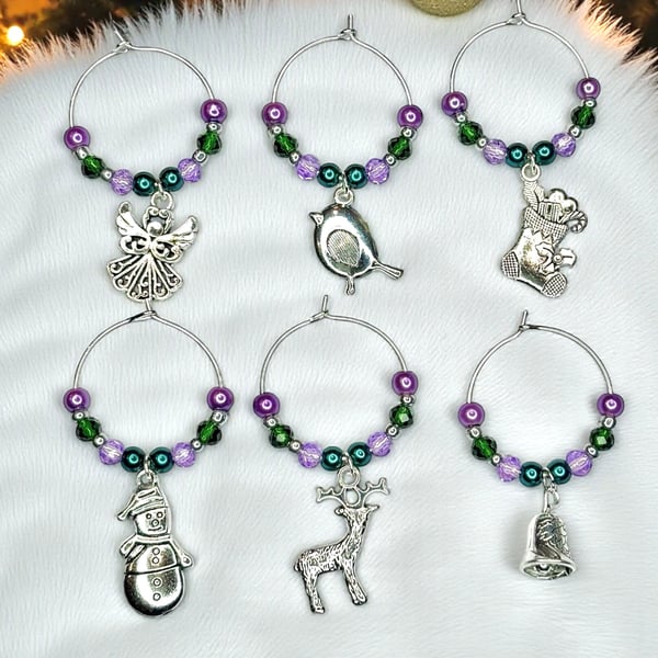 Wine Glass Charms,Set of 6,Christmas Table Decorations,