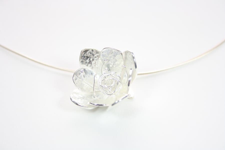 Handmade Large Silver Flower Choker Necklace