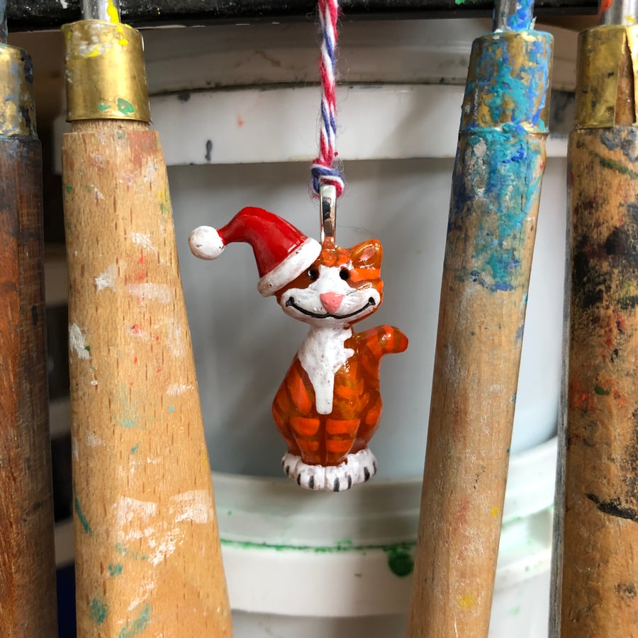 Christmas George the Stourbridge Station Cat - Charity Fused Glass