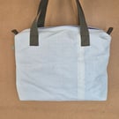 Top Handle Handbag - Upcycled Sail Cloth Office Bag with Olive green Handles