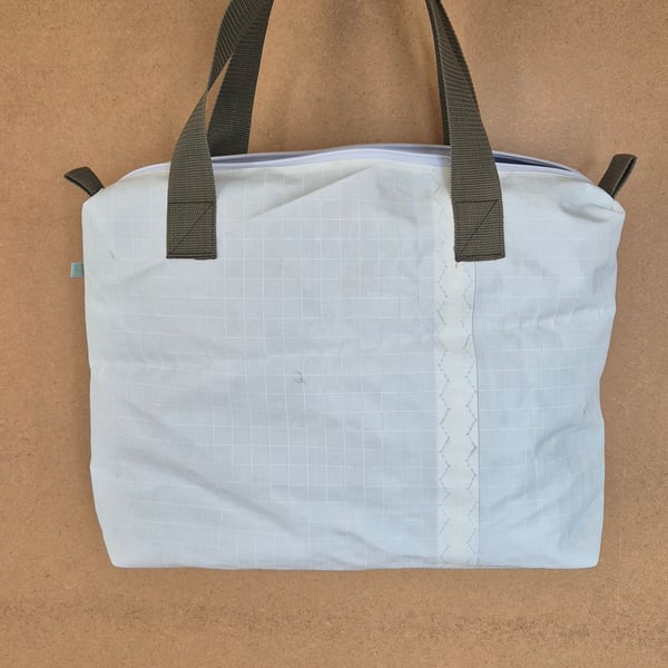 Top Handle Handbag - Upcycled Sail Cloth Office Bag with Olive green Handles