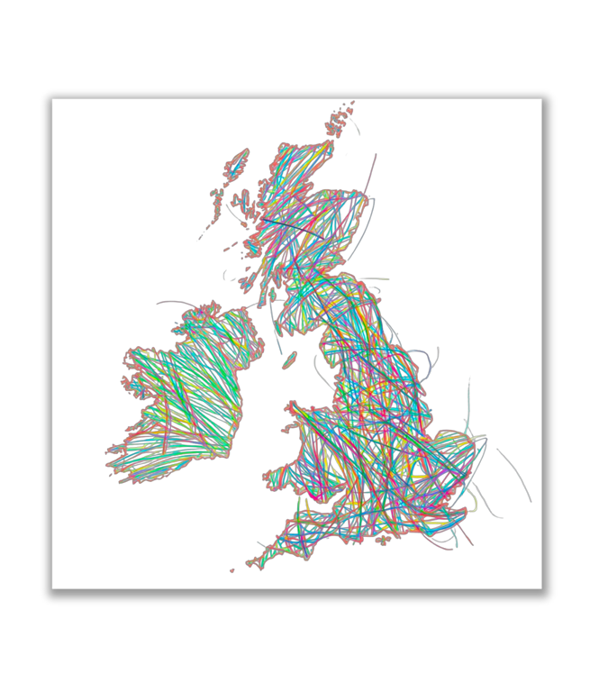 Map United Kingdom And Ireland Wall Art Print Drawing Kids Style Square 12x12