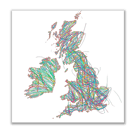 Map United Kingdom And Ireland Wall Art Print Drawing Kids Style Square 12x12
