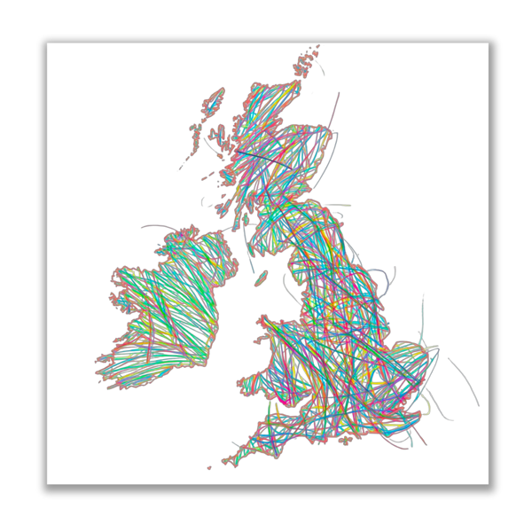 Map United Kingdom And Ireland Wall Art Print Drawing Kids Style Square 12x12