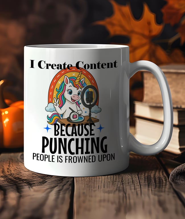 Funny Unicorn Mug  “I Create Content Because Punching People Is Frowned Upon” 