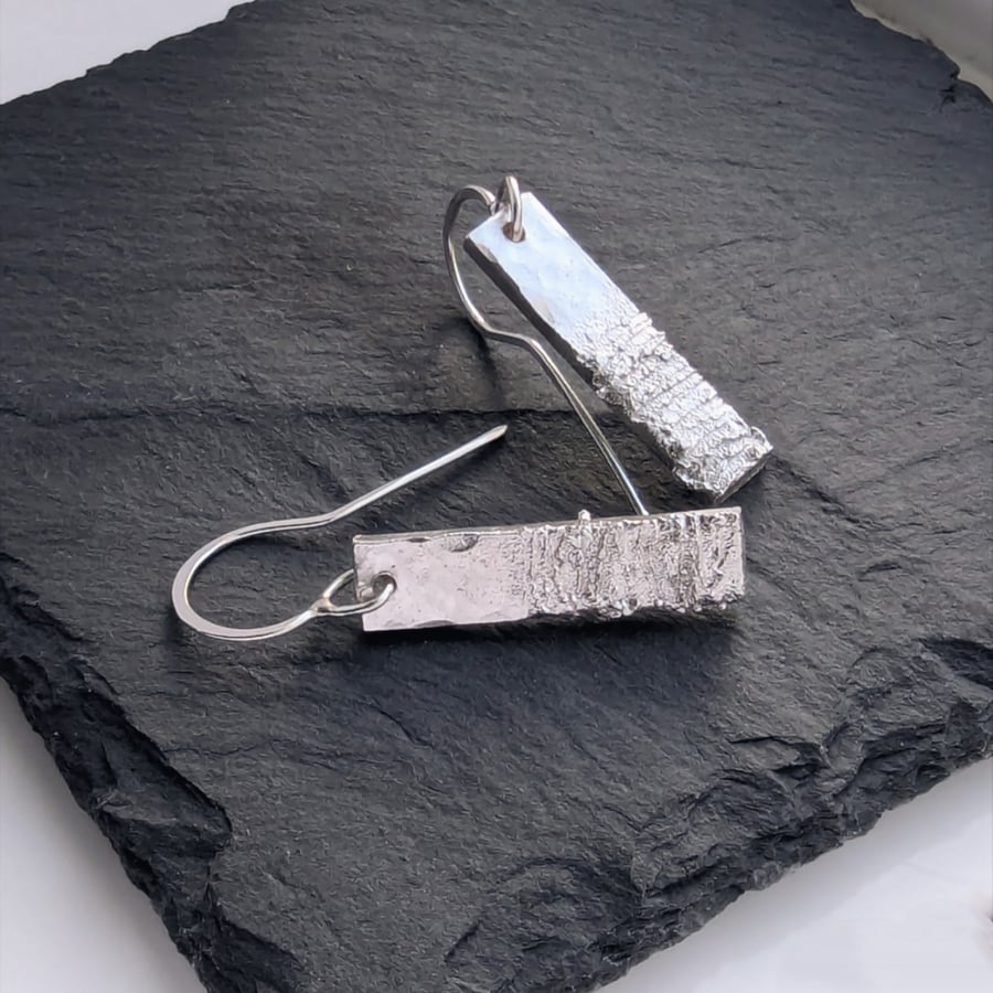 STERLING SILVER Brutalist Design bar earrings, Handmade Urban Designed Jewellery