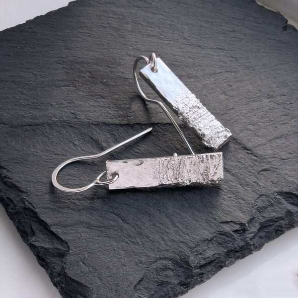 Sterling Silver Brutalist Design bar earrings, Handmade Urban Design Jewellery