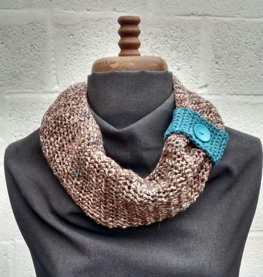 Cowl Scarf, Brown and Turquoise