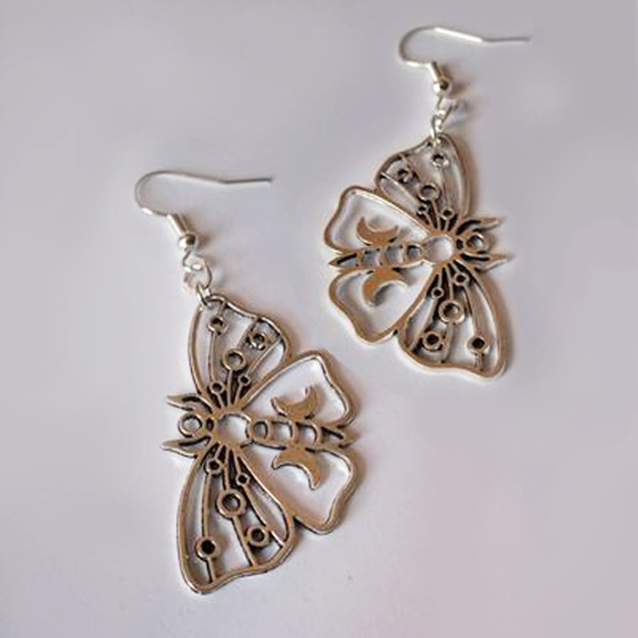 Moth Silver Plate Gothic Earrings