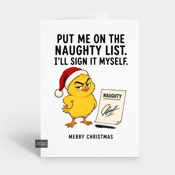 Funny Christmas Card - Sign Naughty List Chick