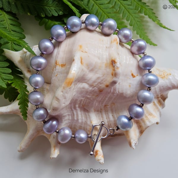 Genuine Freshwater Cultured Pearl Heart Bracelet  Sterling Silver