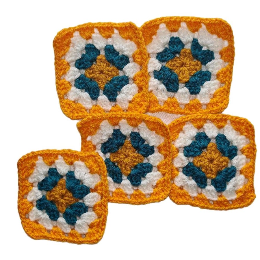 Crochet Granny Squares Sunset Lagoon Fusion Colour Scheme 3-inch Size