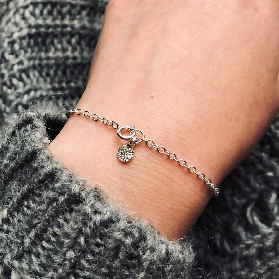 Tiny Full Moon Bracelet, Sterling Silver Moon Charm Bracelet