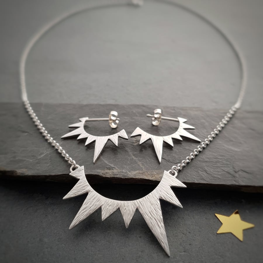 Asymmetric Star necklace & earrings sterling silver set