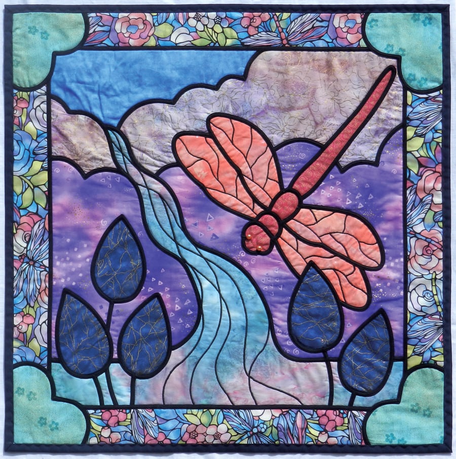Peach Dragonfly Wall Quilt