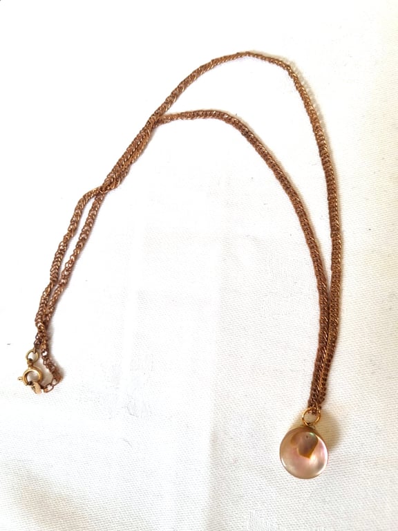Upcycled Handmade Gold Coloured Metal Chain Necklace w Small Shell Pendant Charm