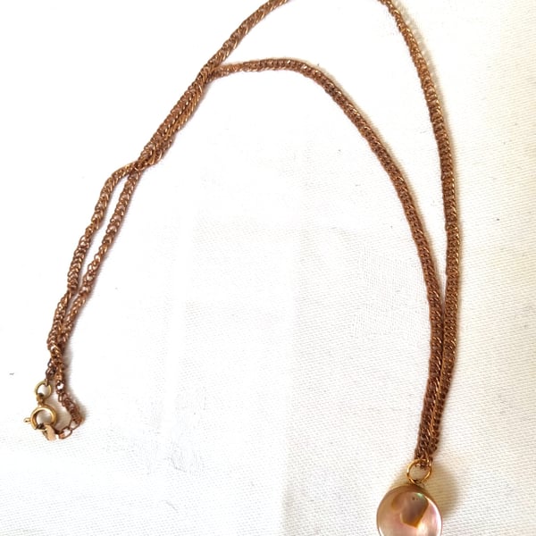 Upcycled Handmade Gold Coloured Metal Chain Necklace w Small Shell Pendant Charm