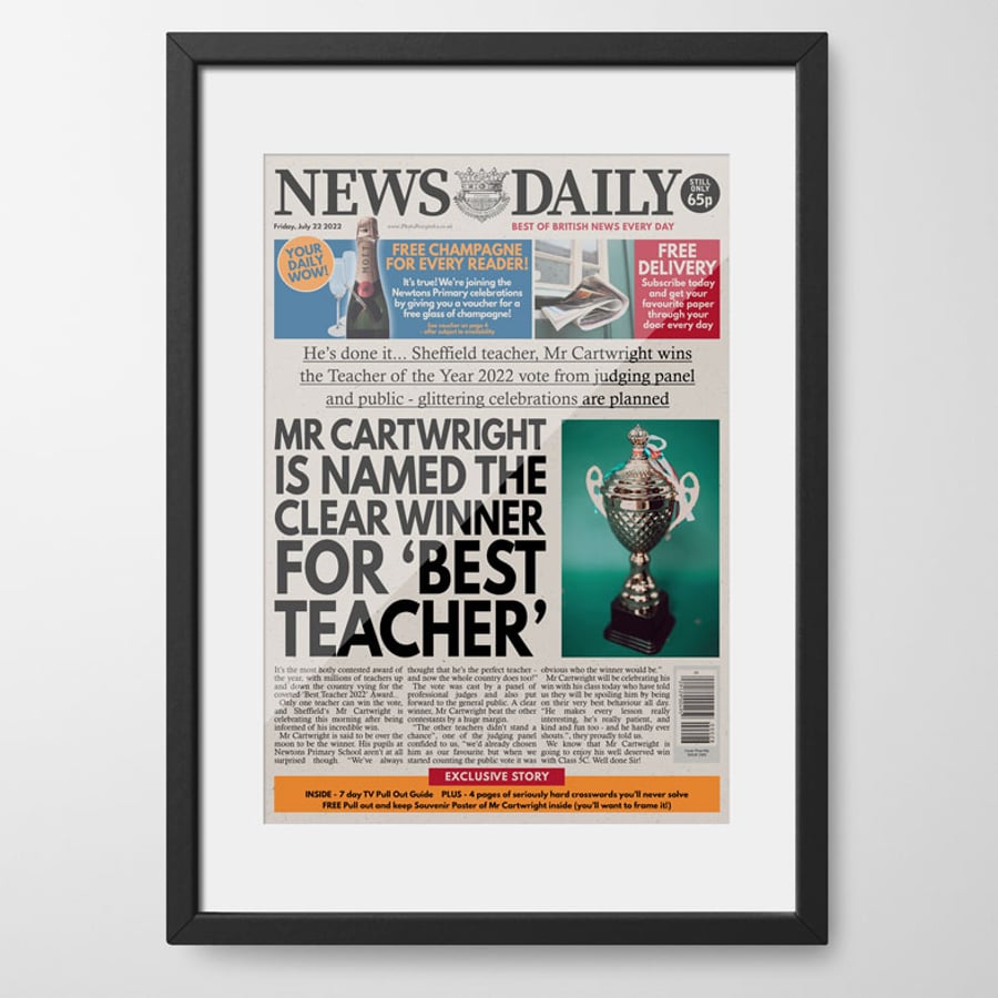 Personalised Newspaper Teacher Gift