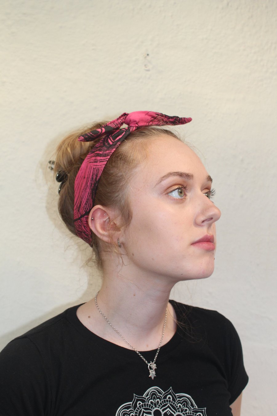Boho wired head band,hair accessory,wired head bow band, pink peacock print