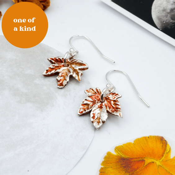 Maple Leaf Solid Fine Recycled Silver Sterling Silver Earrings 