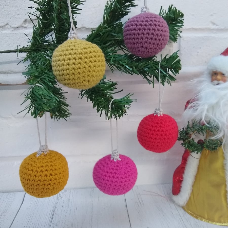 Small rainbow crocheted bauble, alternative Christmas decoration