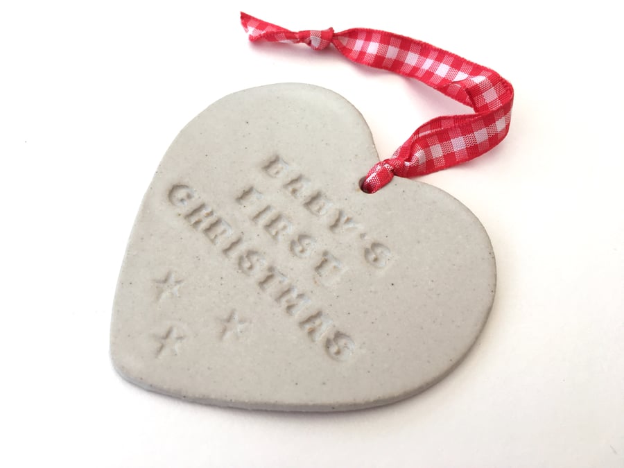 Baby's first Christmas Loveheart hanger, ceramic lovehearts,