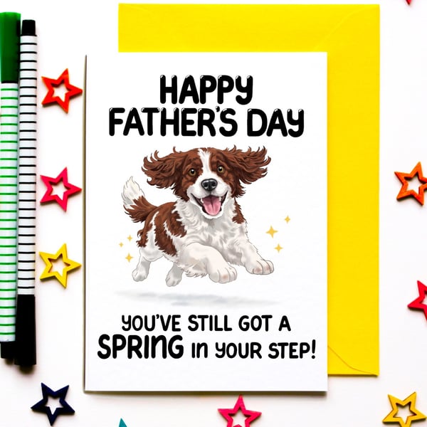 Springer Spaniel Father's Day Card for Dad, Cute Dog Card