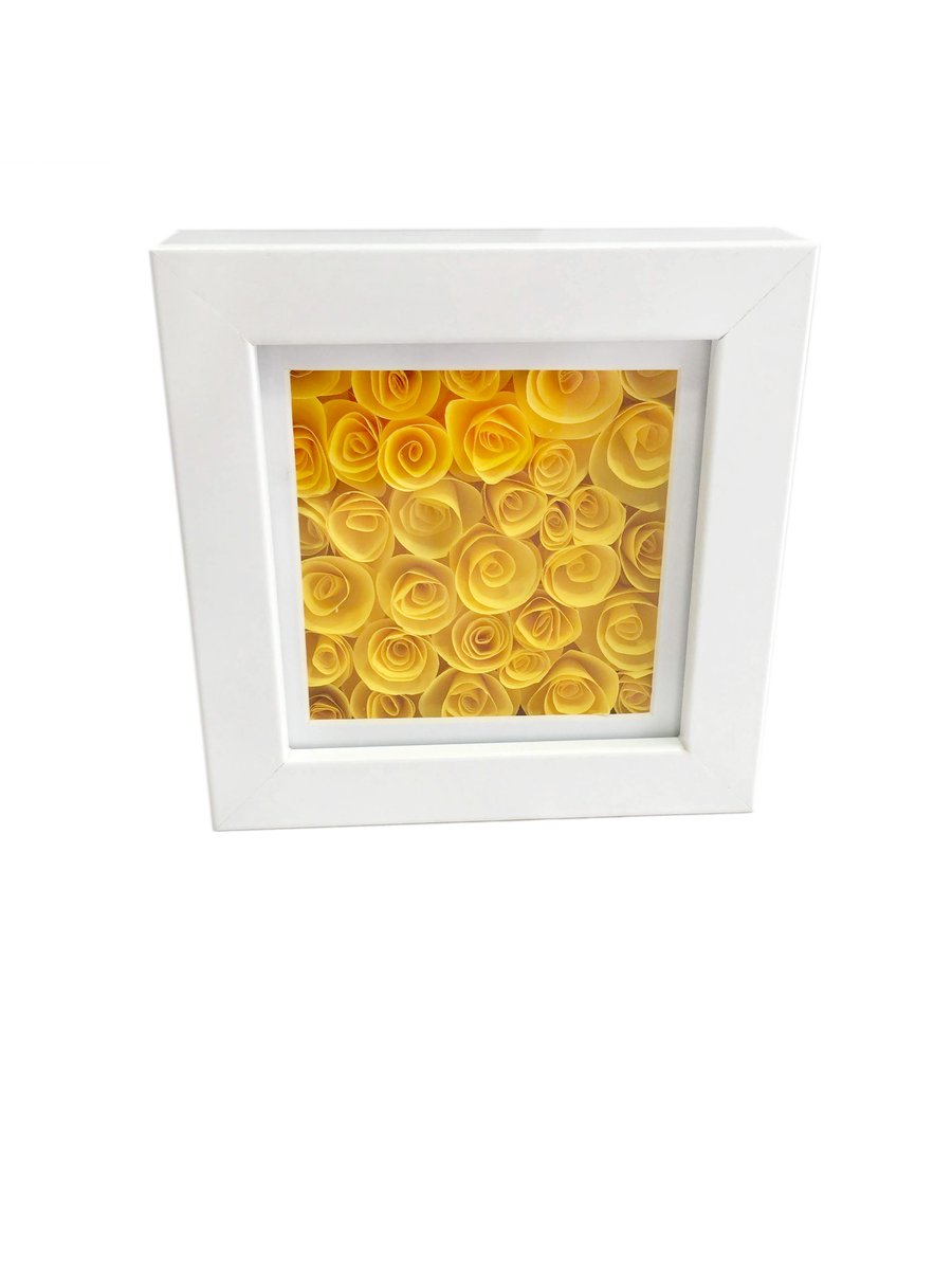 flower picture, paper flowers, yellow flowers, framed