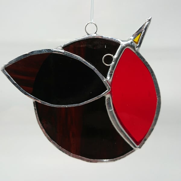 Stained glass stylised bright red robin copperfoil suncatcher decoration