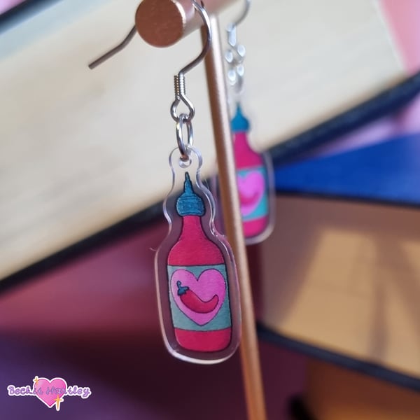 Hot Sauce Acrylic Earrings - Hook Earrings - Illustrated Accessories, Jewellery