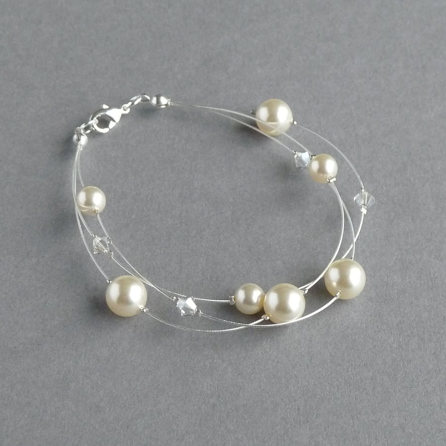 Cream Multi-strand Bridal Bracelet - Ivory Pearl Bridesmaids Gifts - Jewellery