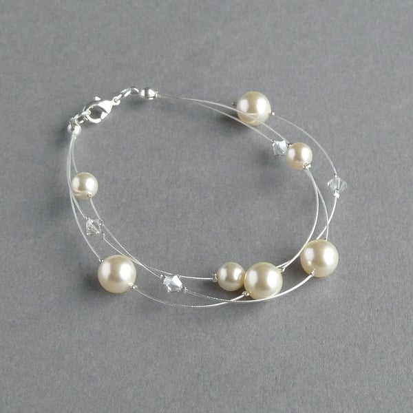 Cream Multi-strand Bridal Bracelet - Ivory Pearl Bridesmaids Gifts - Jewellery