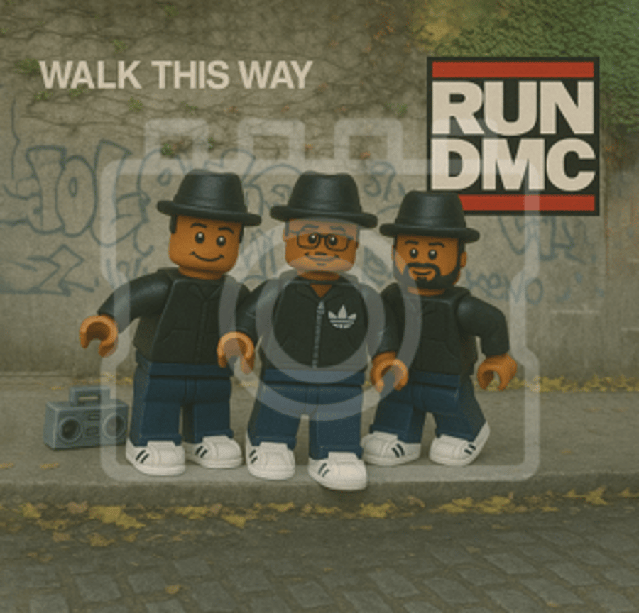 LEGO-Inspired Run DMC – Walk This Way 5x5" Print (Mounted for 9x9" Frame)