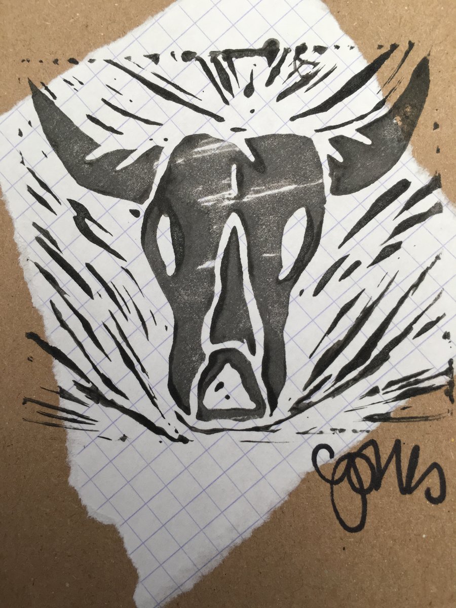 Handprint card: cattle skull