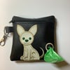 Embroidered Chihuahua  Black faux leather dog poo bag ,dog walking,
