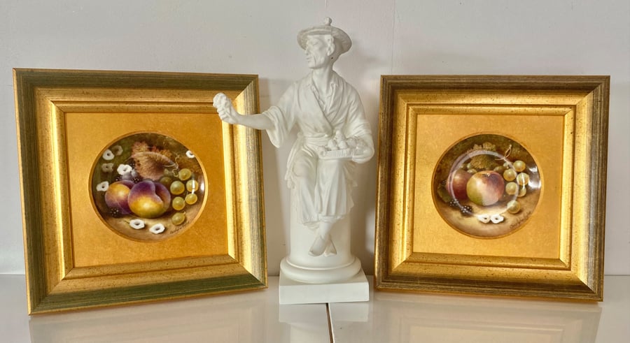 Worcester Fruit . Pair of Handpainted Bone China Coupe Plaques