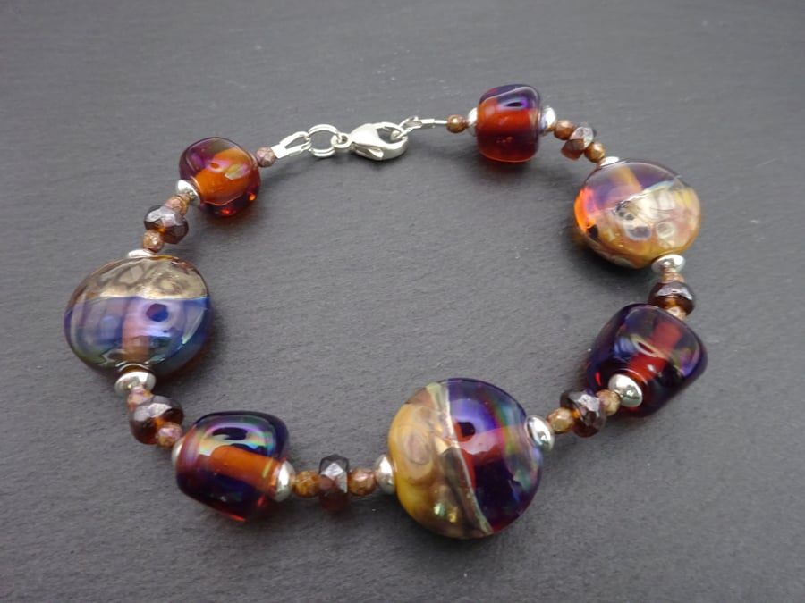 lampwork glass bracelet, autumn 