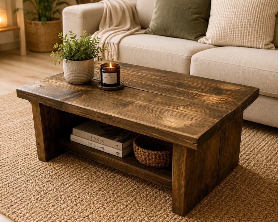 Handmade Rustic Solid Wood Coffee Table (80cm)