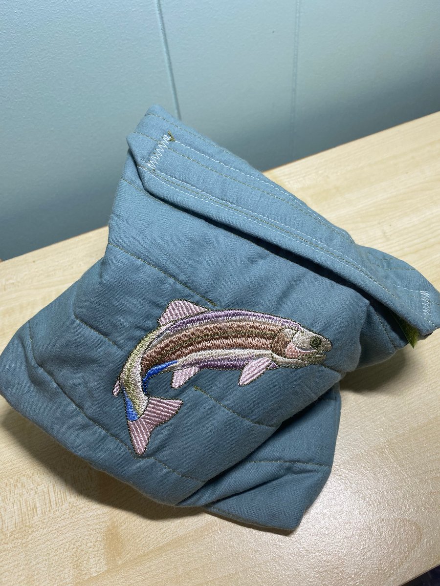 Fishing Reel Bag, Padded and Machine-embroidered with a Trout Design.