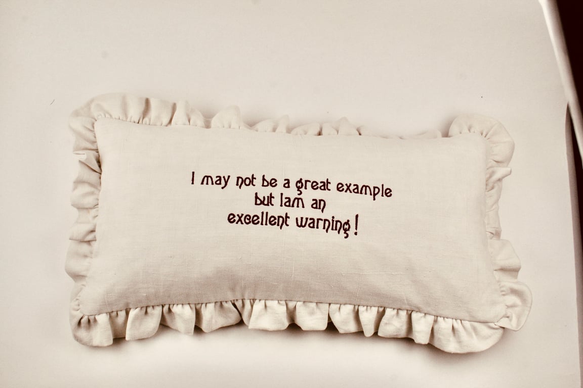 Embroidered Cheeky Cushion in Natural Recycled Linen