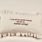 Embroidered Cheeky Cushion in Natural Recycled Linen