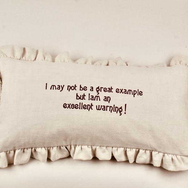 Embroidered Cheeky Cushion in Natural Recycled Linen