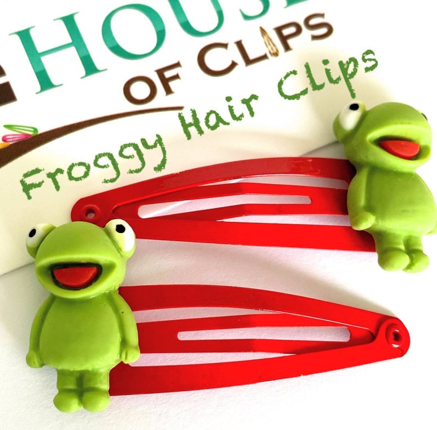 Froggy Hair Clips x2 - Frog Non Slip Barrettes - Great Gift For Girls - Green Cu