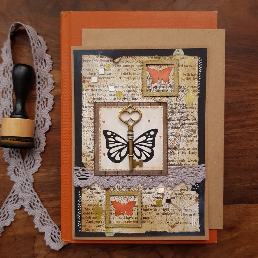 Butterfly mixed media card handmade