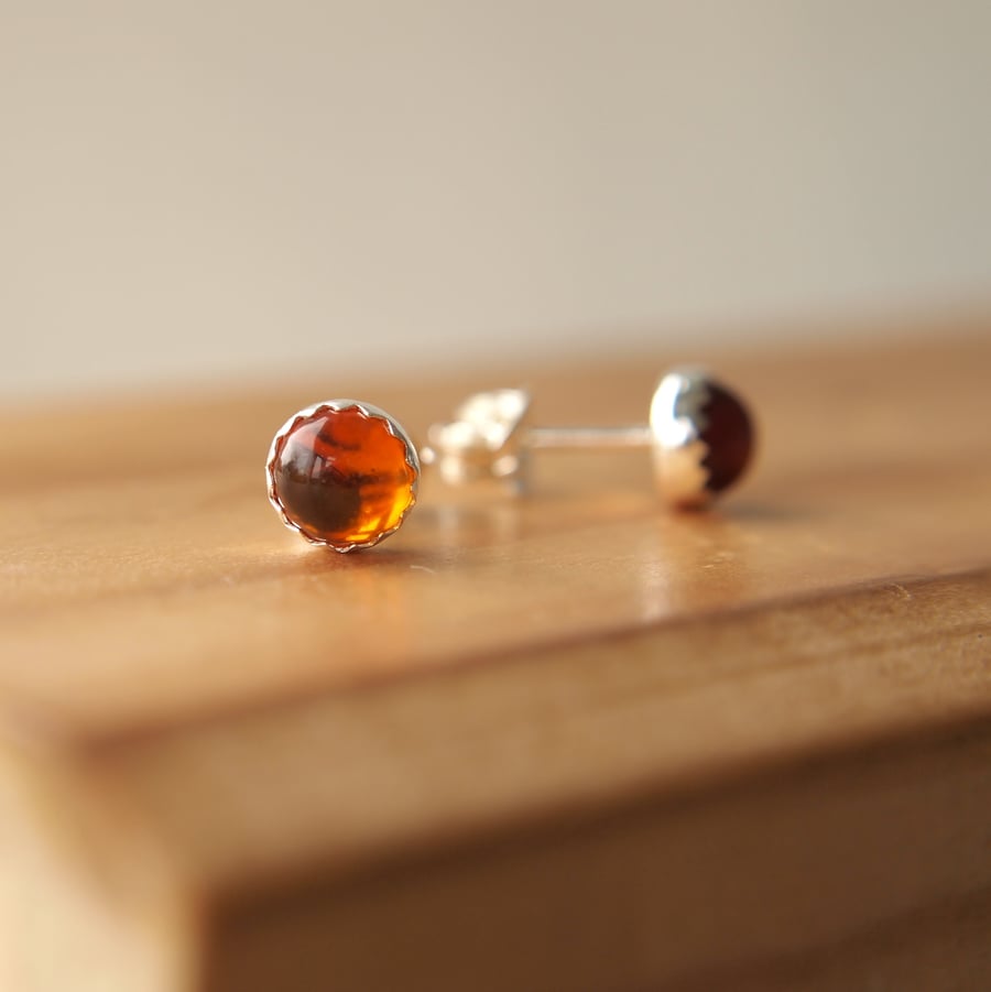 Amber Sterling Silver Stud Earrings